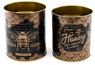 HoitoDeals Strong Bee Storage Tins For Home, Kitchen Garden Planter Display Cans Novelty Accessories (Set of 2)