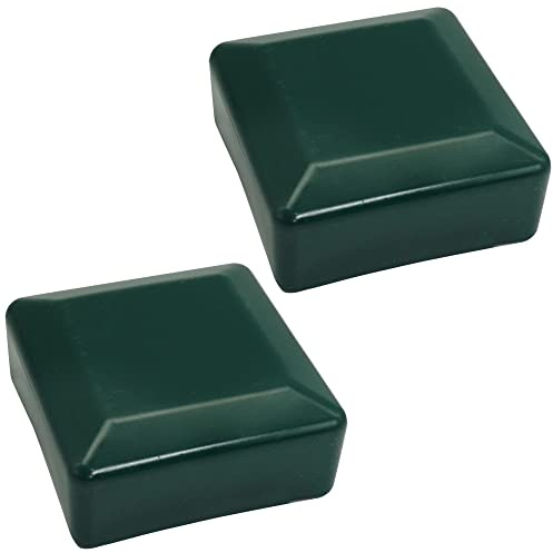 SKIR'CO (2 pcs) Fence Post Caps, Square 100 x 100 mm Green Plastic Caps for Fence Posts, Moss Green RAL 6005 Colour