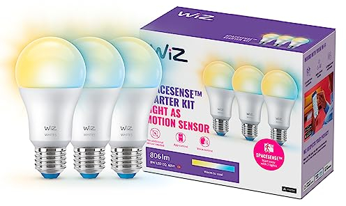 WiZ LED Lampe Tunable White 3er-Pack, 60W, dimmbar, warm- bis kaltweiß, smarte Steuerung per Stimme/Stimme über WLAN
