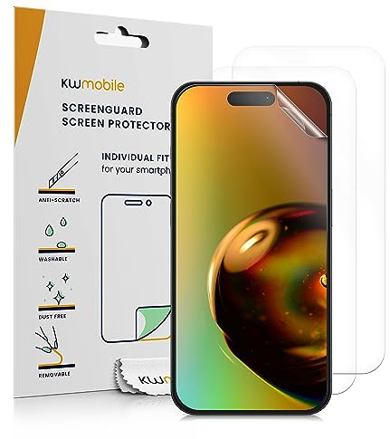 kwmobile 3x skärmskyddsfilm kompatibel med iPhone 15 Film - genomskinligt skärmskydd i transparent