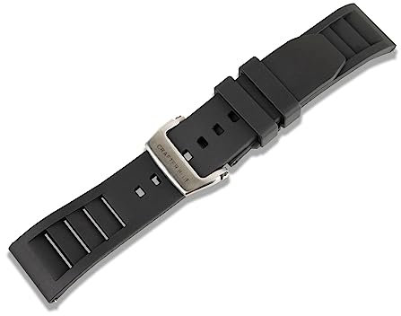 Crafter Blue UX08 Straight End Butterfly-clasp FKM Rubber Strap Replacement Band for All 20mm Width Lug Watches, Black