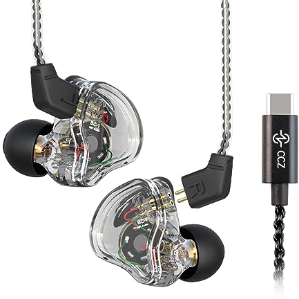 Auriculares in Ear Gaming IEM de CCZ Melody USB C In-Ear-Monitor, de Graves Profundos Deep Bass HiFi con Cable Desmontable de 2 Pin 4N OFC para Audiófilo/MP3/MP4/PC(Transparente, sin micrófono USB C)