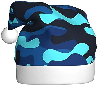 QQLADY Blaue Camo Weihnachtsmütze für Erwachsene Weihnachtsmütze Xmas Urlaub Hut für Neujahr Party Supplies