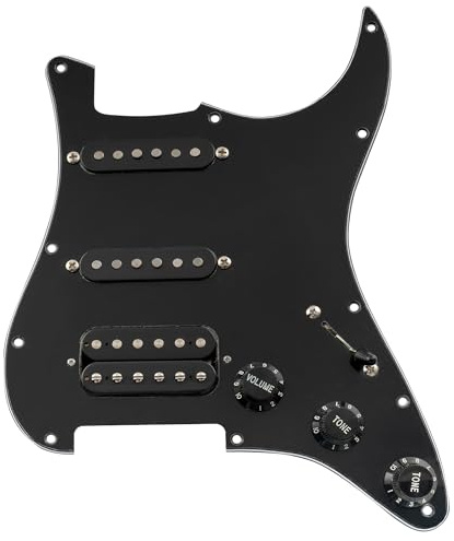 Musiclily Pro Auto-Split HSS Battipenna Precablato Pre-Wired Loaded Pickguard con Artec Alnico 5 Pickups per Chitarra Elettrica tipo Strato, 3 strati Nero