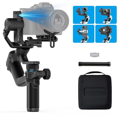 Feiyu SCORP Mini2 Kit Stabilisateur Appareil Photo 3 Axes 4 en 1,pour Canon 250D/Sony ZV-E10/Samsung S24 Ultra/Gopro12,avec Mallette de Transport,Tige d'extension,Lumière de Remplissage,Noir