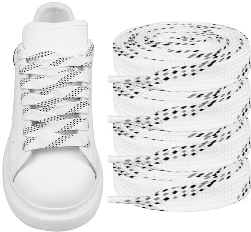 Endoto 2 Pares Cordones Planos para Alexander McQueen Oversized Zapatillas, Repuesto Cordón Laces para Zapatos (Negro&Blanco&Gris, 55 pulgadas)