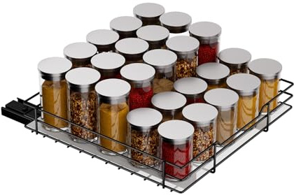 MAYZOLOP Gewürzregal Ausziehbares Metall Küchen Schrank Organizer | Ausziehbarer Schrank-Organizer – Gewürzaufbewahrung – leise, einfache –27.2cm B x 27cm T x 6cm H