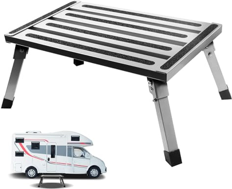 MaxEarn Folding Step Stool, Steel Caravan Step Foldable, Portable One Step Ladder with Handle and Non-Slip Mat, 150kg Max Capacity for Home Kitchen Garage Motorhome SUV Camping