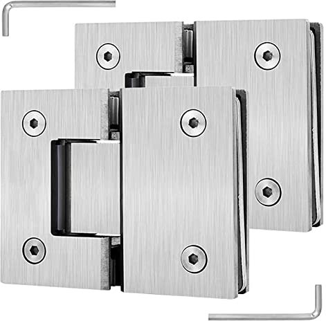 Scharniere für Duschtüren, Glashalterungen, Glastürscharnierklemme, 2er-Pack Glastürscharniere aus Edelstahl 304, gebürstetes Silber, 180°-Zwei-Wege-Glasklemme for Badezimmer, 8–12 mm Schwingtür-Dusch
