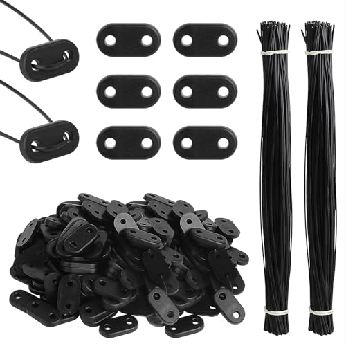 DBREAKS Set of 210 Privacy Screen Mounting Kit, Weatherproof Mounting Clips, Mounting Clips for Privacy Screen Mats, with 105 Attachments PVC Platelet Wire Cable Ties for Garden, Lawn (Black)