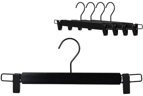 MAWA Kleiderbügel, Hochwertige Buchenholz-Kleiderbügel mit Klammern für Hosen, FSC® Zertifiziert und Nachhaltig, Platzsparendes Design für Ordentliche Schränke, Schwarz Lackiert, 35 cm, 5er-Pack