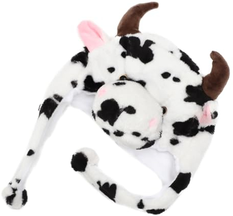 Vaguelly Kuhhut Tiermütze Mit Beweglichen Ohren Plüsch Winter Kälteschutzmütze Für Kinder Und Erwachsene Für Kostümparty Und Outdoor Aktivitäten