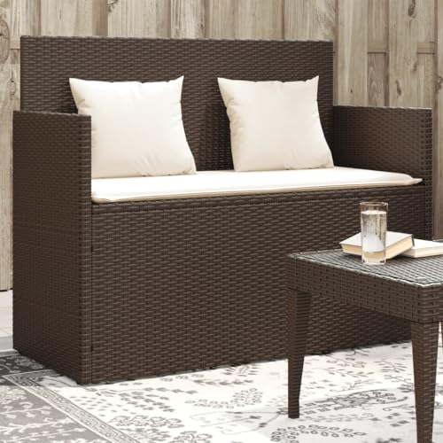 Tidyard Gartenbank Balkonbank Blumenbank Flurbank Sitzbank Parkbank Terrassenbank für Patio,Garten,Hinterhof,Veranda Gartenmöbel Außenbank Garten BalkonGartenbankpark mit Kissen Braun Poly Rattan