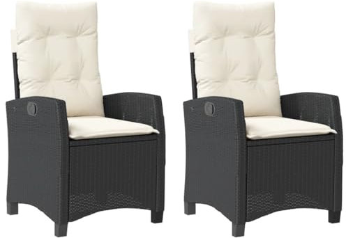 KOIECETA Gartensessel mit Kissen 2 STK. Verstellbar Schwarz Poly Rattan