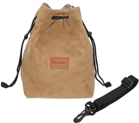 PATIKIL Camera Bag, Drawstring Pouch with Adjustable Shoulder Strap Portable Handbag for DSLR Camera, Brown，Size L