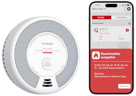 X-Sense Wi-Fi Smoke and Carbon Monoxide Alarm with Replaceable Battery, Smart Combination Detector Compatible with X-Sense Home Security App, SC06-WX, 1-Pack