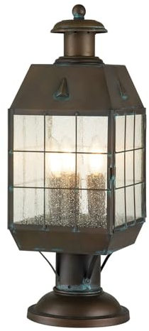 Sockelleuchte Messing massiv Glas 56,9 cm hoch in Antik 3x E14 IP44 Vintage Maritim Wegeleuchte Gartenlampe Stehleuchte außen Laterne