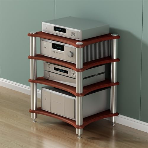 Stabiles 85 cm hohes Komponentenregal für Verstärker, Plattenspieler und Stereo-Receiver, robuster Video-Display-Ständer mit Hi-Fi-Geräteschrank in schwarz-weißem Teak-Finish