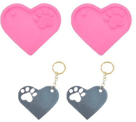 sourcing map 2 moldes de resina con estampado de corazón y pata, kit de moldes epoxi de silicona con agujero para colgantes, llaveros, adornos, joyas, manualidades, manualidades, manualidades, color