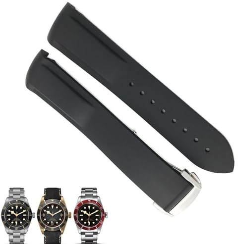 hoosouk Gummi-Uhrenarmband für Tudor für Herren, Armband mit Faltschließe(Preto,22mm)