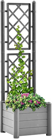 OHOOWOO Fioriera da Giardino con Graticcio 43x43x142cm PP Grigio Pietra,Fioriera da giardino in PP con traliccio per piante rampicanti e fiori 43x43x142 cm Grigio pietra Vasi e accessori per piante