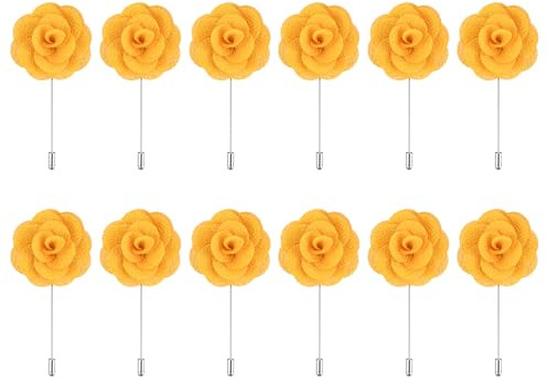 QUARKZMAN 12 Pz Spille per Boutonniere da Sposo Rose 3.5x1.6 per Cerimonia di Matrimonio Anniversario Cena Formale Festa Decorazione Abito Giallo
