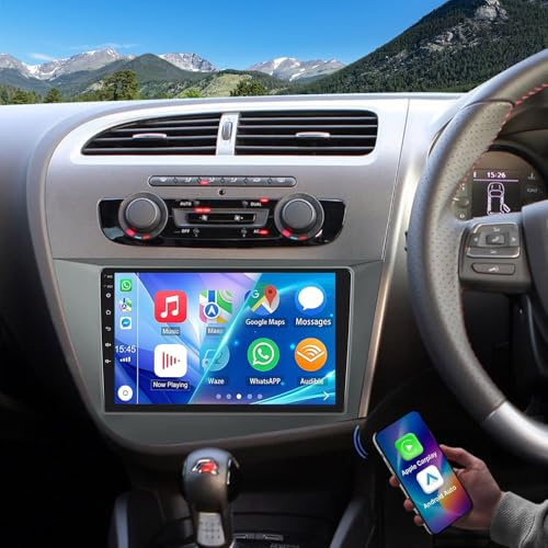 2G+32G Android Car Stereo for Seat Leon MK2 2005-2013 with Wireless Carplay Android Auto, 9 Inch IPS Touch Screen 2 Din Car Radio Receiver w/Bluetooth GPS Navi Wifi AHD FM BT SWC AHD Backup Camera