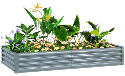 Outsunny Galvanised Raised Garden Bed, 180 x 90 x 30cm Raised Bed with Reinforcing Bars, Outdoor Raised Planter with Open Bottom for Vegetables, Flowers, Herbs, Silver