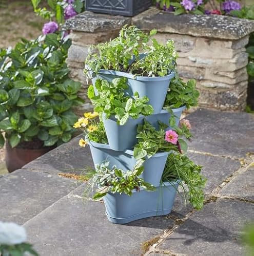 Garden Mile Set Of 4 Stackable Strawberry Plant Pots Outdoor Pot For Vegetables, Tomatoes, Flowers, Fruits Garden Patio Outdoor Self Watering Vertical Flower Pot Stacking Garden Planters In Grey