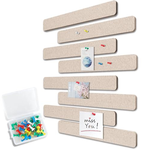 Uoisaiko Filz Pinnwand Selbstklebend mit 40 Pinnnadeln, 8 Stück Pinnwand Bar Streifen Filzboard Memotafeln Fotos Filzplatte Bulletin Board Wanddekoration für Büro Küche (Heller Kaffee, Klein)