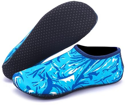 Quick-Dry Unisex Water Shoes for Mens Womens - Lightweight Aqua Socks with Anti-Slip Sole, Breathable Snorkeling Socks for Swimming, Surfing, Beach Walking for Adults(Camo Blue,5/6 UK)
