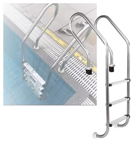 Swimming Pool Ladder, Entry and Exit Pool Step Easy Climbing,Step with Curved Handrails 2/3 Steps,for Fish Pond Outdoor(3-Steps1.5mm)