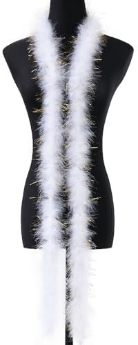 Whakano Modischer Federboa Länge ca.2m,Truthahnfedern Zum Basteln,Boa für Kostüm-Accessoire,Federgirlande Federschal für Hochzeit Karneval Halloween Cosplay Weihnachten,Bühnenshows,Kostüm Party,Weiß