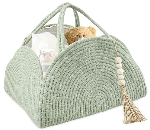 SUPPUIMNT Baby Windel Caddy Korb, Wickeltasche Organizer Wickeltasche Tragbarer Wickelorganizer mit Griffen Multifunktionale Windeln Aufbewahrungsbox Geschenke für Neugeborene(Grün)