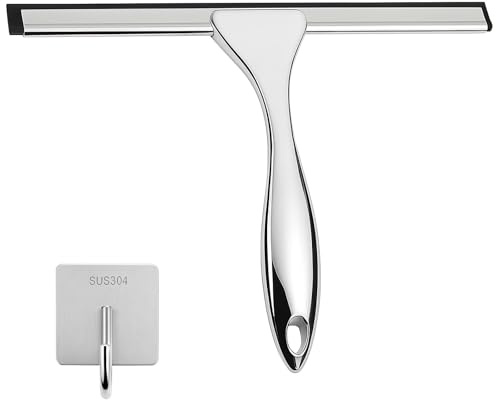 Shower Squeegee for Glass Doors, 10 Inch Multi-Purpose Squeegee with Hook for Shower Glass, Windows, Mirrors, Car Windows and Tiles