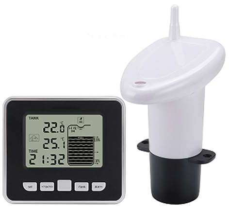 YEHEI Wireless Ultrasonic Water Tank Liquid Level Meter Water Level Time Display Low Battery Indicator + Temperature Sensor