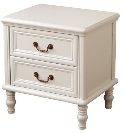 Comodino bianco con 2 cassetti, tavolino in legno di pino massiccio, comodino per camera da letto, comodino moderno per camera da letto e soggiorno, console da notte da 43 cm, elegante soluzione di