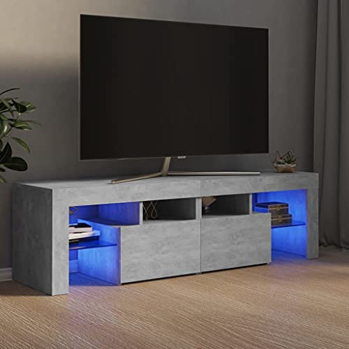 Tomostar Meuble TV avec LED, Banc TV Support Télé Armoire de Télévision avec lumières LED Gris béton 140x36,5x40 cm