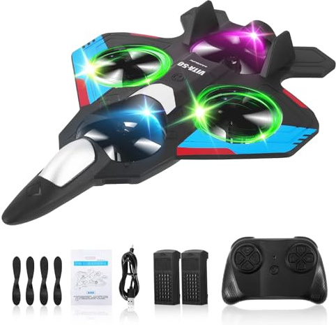 Nastopee RC Flugzeug, 2,4 GHz Ferngesteuertes Flugzeug mit 2 Batterien, 360°Flip, LED-Beleuchtung & Stunt-Rollen, Kampfflugzeug Spielzeug für Anfänger Kinder Erwachsene ﻿