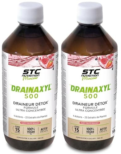 STC NUTRITION - Drainaxyl 500-4 actions : Brûle-graisses, digestion ventre plat, circulation jambes légères & drainage détox - 23 extraits de plantes dont Elim'Real® - Goût Fruits rouges - Lot de 2