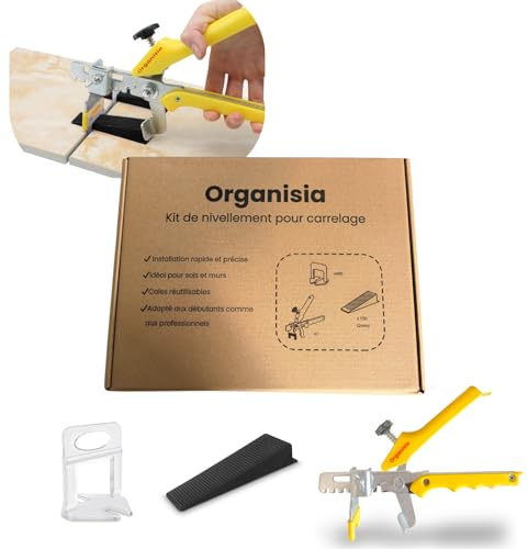 Organisia - 400 Croisillon Autonivelant 2mm et en 3mm, Kit de Nivellement Carrelage 1 Pince de Serrage +150 Cales en Plastique réutilisables, Pose Dalle Terrasse Exterieur ou Carrelage Sol intérieur