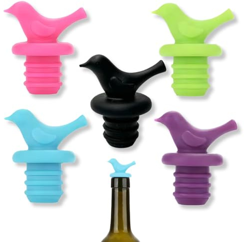 DLPRK Set of 5 Wine Bottle Stoppers, Bottle Stoppers, Beautiful Bird, Cute, Silicone (Various Colours)
