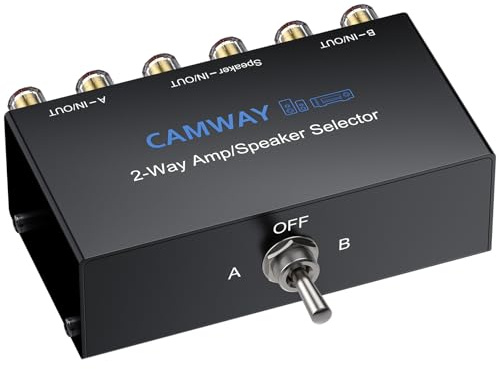 CAMWAY 2(1) In-1(2) Out Lautsprecher Verstärker Umschalter Splitter,2 Wege Verstärker Umschalter mit A/B/Off-Schalter,Plug & Play,Vergoldeter Bananenstecker Verbindung für Heimkino Tonstudio Bühnento