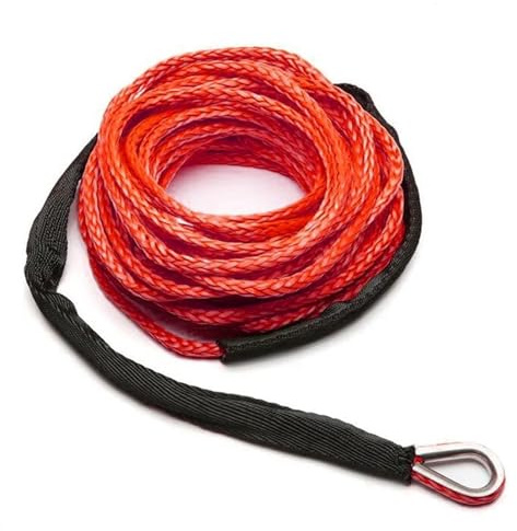 Manille Souple Corde de treuil synthétique de Remplacement d'urgence, Accessoires d'extérieur de Voiture, Camion, Bateau, 26m x 8mm, câble à 12 brins, ATV UTV, Sangle de Remorquage(Red)