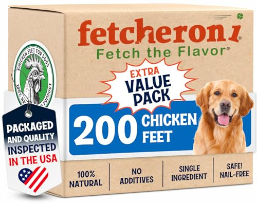 FETCHERONI Premium Chicken Feet Dog Treats - Dehydrated Poultry Foot - No Additives - Digestible Chew - Joint Health Support - All Natural (200-Pack)