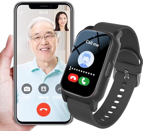 Vexorium Tracciatore GPS per Anziani, Orologio con Rilevamento delle Cadute, Allarme SOS di Emergenza, Tracciamento GPS in Tempo Reale, Chiamate Video HD, Aiuto per Demenza,Nero