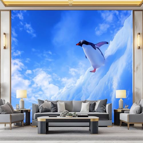 WHUOEUCO Papel Pintado Efecto 3D Pingüino Animal 200x140 cm Fotomurales Papel Tapiz Tejido No Tejido, Moderno Murales Decoración para Dormitorio Salón Habitación de Niño