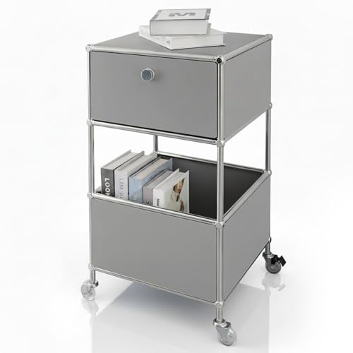 Floordirekt Regal, Metallregal, Beistelltisch, Rollcontainer - Grau, Chrom, 75Hx40Bx40T cm - Metall Regal für Wohnzimmer, Büro, Flur - Concept Epure MK-145