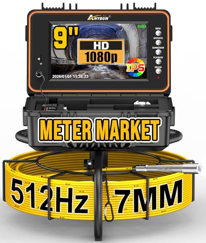 Anysun Selbstnivellierung Rohrkamera 30M, 512Hz Sender, 1080P HD 23mm Kamera, 9 IPS Inspektionskamera mit 7mm Meter-Kabel, DVR & 32GB Karte, Abflusskamera IP68 Wasserfest, 5100mAh Batterie