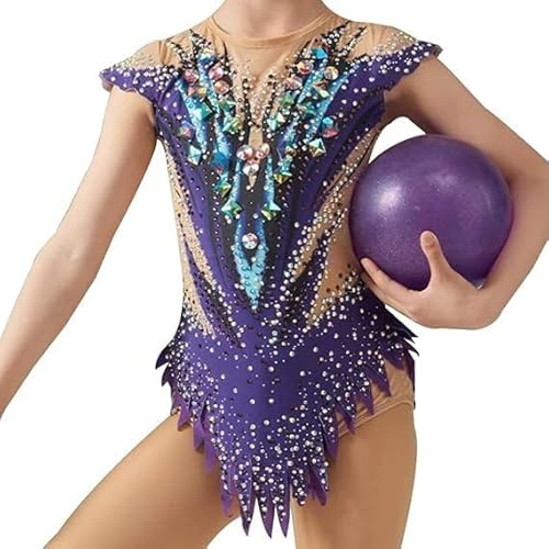 Purple,7/10,PONNYC Tävlingsdräkter för flickor Flash Diamond Lagsporter Gymnastik kläder Konståknings klänning för barn Högelastisk rullskridskojol